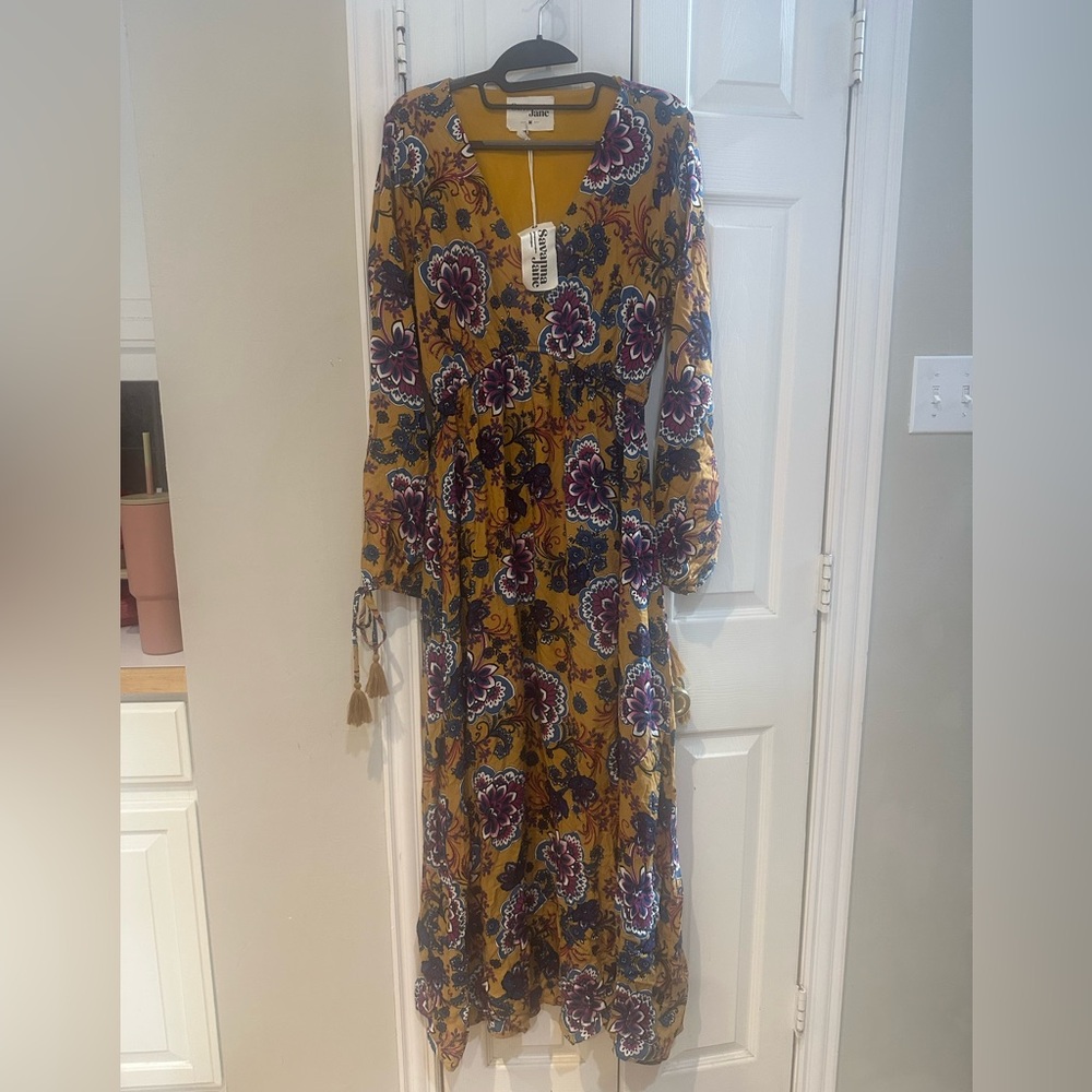 Savanna Jane Mustard Floral Long Sleeve Dress